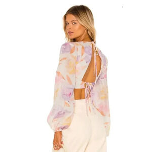Majorelle Kyra Top Watercolor Pastels Floral Open Back V-Neck Cropped Size S